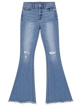 Eunina Aliyah Super High Rise Flare Jeans Size 7 Distressed Raw Hem